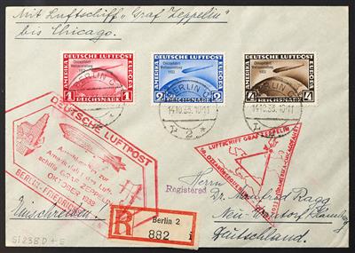 Zepp Poststück - 1933 Chicagofahrt: Brief mit allen drei ZeppelinSondermarken recomandirt ab Berlin, - Briefmarken