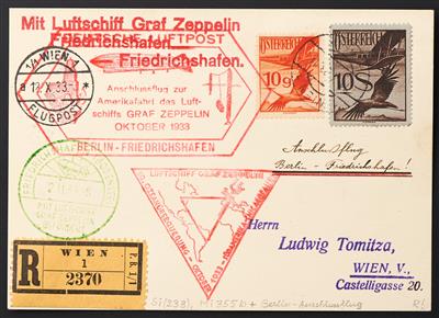 Zepp Poststück - 1933 SüdamerikaChicagofahrt: Karte mit schöner Frankatur und allen Stempeln aus Wien, - Stamps
