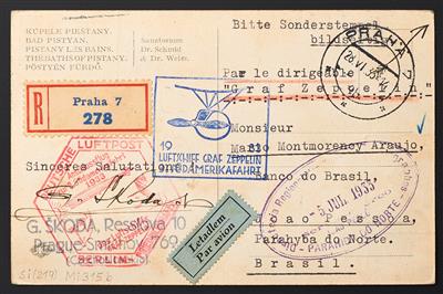 Zepp Poststück - Tschechoslowakei: 1933 Karte von Prag über Berlin nach Brasilien, - Stamps