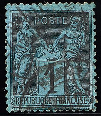 Frankreich gestempelt - 1880 Freimarke Allegorie 1 centesimo "azzurro di Prussia"(preussischblau), - Briefmarken