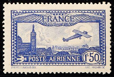 Frankreich **/gestempelt/Poststück - 1930 Flugpostmarke 1,50 lebhaftultramarin postfrisch, - Známky