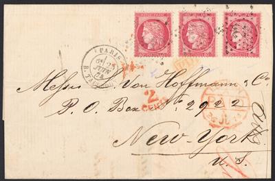 Frankreich Poststück - 1874/75 Ceres: 1 Transatlantik-Brief und 3 Briefe "Tricolore", - Stamps