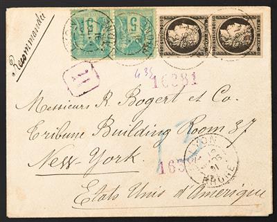 Frankreich Poststück - 1891 Brief mit schöner Buntfrankatur von Cad/Lyon nach New York, - Stamps