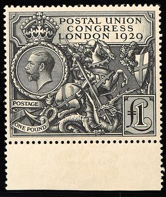 Grossbritannien ** - 1929 Weltpostkongress 1 Pfund schwarz unteres Randstück, - Francobolli