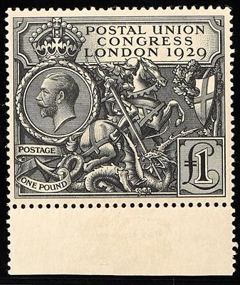 Grossbritannien ** - 1929 Weltpostkongress 1 Pfund schwarz unteres Randstück, - Stamps