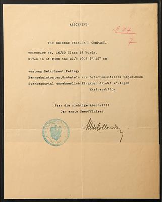 Poststück - Abschrift eines Telegramms aus Wien, - Známky