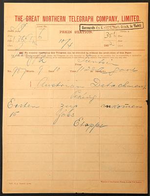 Poststück - Telegramm der "Great Northern Telegraph Company" - Známky