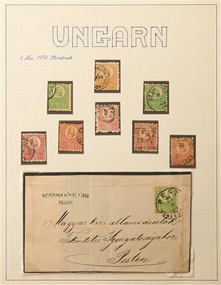 Ungarn */gestempelt/Briefstück/Poststück - 1871 SpezialSammlung Freimarken(Steinund Kupferdrucke) und Zeitungsmarken mit Farben, - Briefmarken