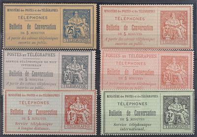 (*) - Frankreich 1885/1896 - Telegrafenm. 25C bis 3 Fr. - 6 versch. ungebr. Luxuswerte, - Stamps