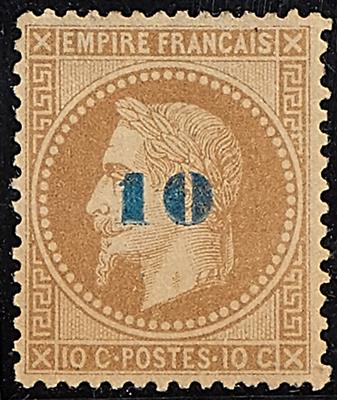 Frankreich * - 1871 Freimarke Kaiser Napoleon 10 C. gelbbraun mit blauem Aufdruck "10"mit Teilgummi, - Briefmarken