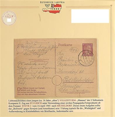 Oberdonau VOLKSSTURM 1945 Belege und Dokumentation auf 11 Ausstellungebl., - Francobolli