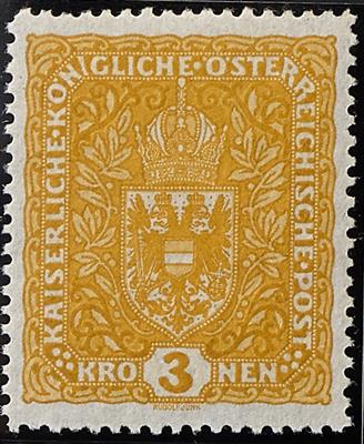 * - Österr. 1918 Flugpost 3 Kronen olivgelb "ohne Aufdruck" auf grauem Papier in Linienzhng. 12 1/2, - Francobolli