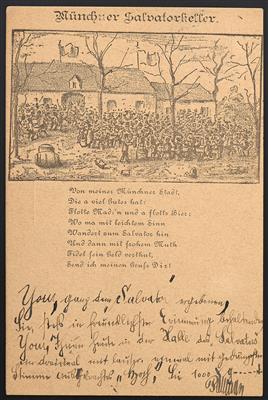 Ansichtskarten Poststück - 1884 "Münchner Salvatorkeller"seltene Vorläuferkarte mit Bayr. Bahnpoststempel nach Graz, - Briefmarken