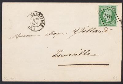 Briefstück - Frankreich Yv. Nr. 12c in Farbe vert fome s. vert seul s. lettre! auf Drucksacheab Granville aus 1859, - Známky