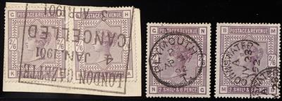 gestempelt/Briefstück - Großbrit. Nr. 82 gestempelt (2) und auf Briefstück (2) mit Entwertungen"London Gazette/4 Jan 1901", - Známky