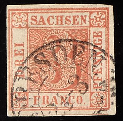 gestempelt - Sachsen Nr. 1a (sogen. "Sachsen - Dreier") lebhaftrot, - Francobolli