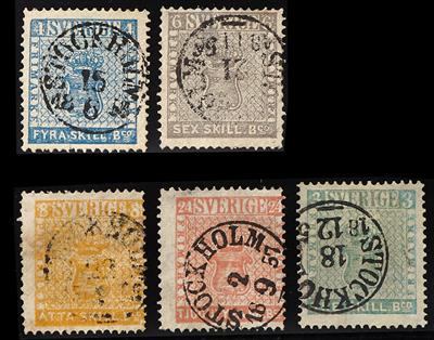 gestempelt - Schweden 1855 I. Ausgabe komplett 1/5 attraktiv, - Stamps