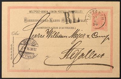 Ö Ausgabe 1890 Poststück - "RL" auf 5 Kr. UPU-Karte von Lustenau nach St. Gallen und von Egg nach Chur, - Francobolli