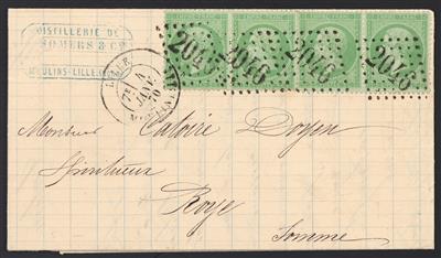 Poststück - Frankreich Yv. Nr. 20 im waagr. Viererstreifen auf Faltbrief von Lille nach Roye aus 1870, - Briefmarken