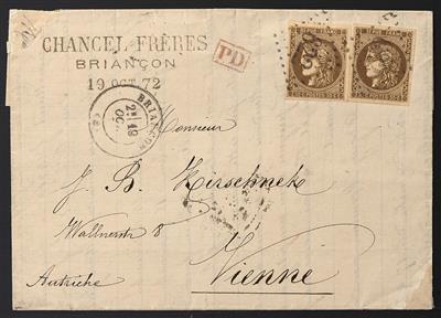 Poststück - Frankreich Yv. Nr. 47 (2) auf Faltbrief von Briancon nach Wien aus 1872, - Známky