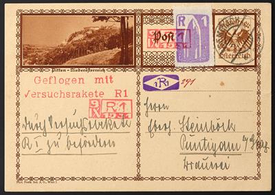 Poststück - Österr. Bildpostkarte Pitten mit 1R1 Raketenvignette Schmiedl ab SEMRIACH mit Attest Hopfwieser, - Známky
