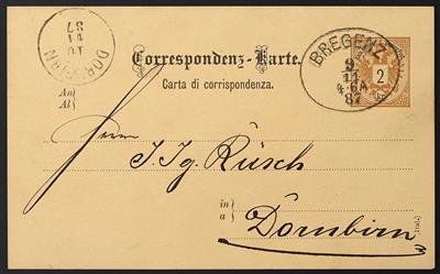 Poststück - Vorarlberg drei 2 Kr Ganzsachen 1883 mit rarem Ovalstempel Bregenz als Ab- und Ankunftsstempel, - Stamps