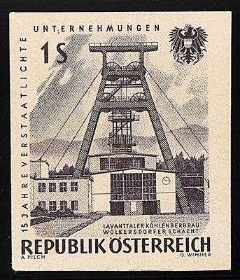 ** - Österr. Nr. 1134PU (Kohlenbergbau als ungezähnter Probedruck in DUNKELGRAU), - Briefmarken