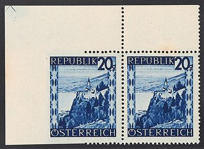 ** - Österr. Nr. 750UI (links ungez.) im linken oberen Eckrandpaar mit Nr. 750. Laut Befund Soecknick "postfrisch, - Briefmarken