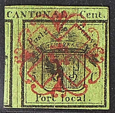 gestempelt - Schweiz (Kanton Genf) Nr. 1 rechte Markenhälfte (sogen Doppelgenf) stärke Mgl., - Briefmarken