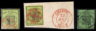 gestempelt - Schweiz (Kanton Genf) Nr. 3 (kl. Adler) stärker rep., - Briefmarken