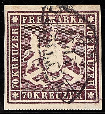 gestempelt - Württemberg Nr. 42 b (70 Kr.) - vollrandiges schönes Stück, - Briefmarken