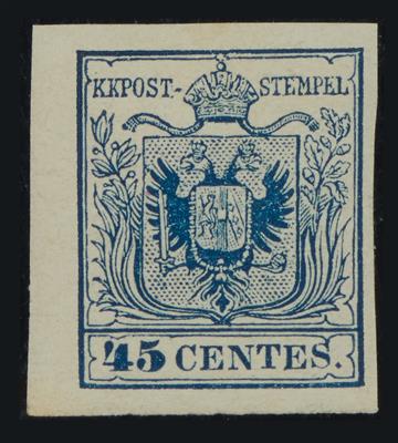 ** - Lombardei Neudruck 1866 der Nr. 5 (45 C.) sowie Neudr. 1870 der Nr. 1/5 bzw. 1887 der Nr. 2, - Známky