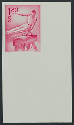 ** - Österr.   ANK Nr. 1152 U "Sport" ungez. breites Eckrandstück in Überformat, - Briefmarken