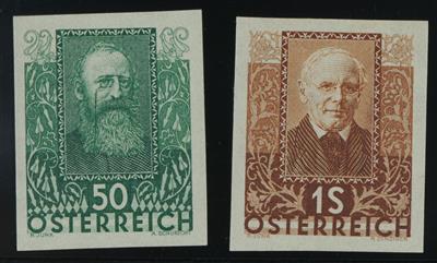 * - Österr. Dichter ungezähnt (ANK Nr. 524/29 U) nachgumm., - Briefmarken