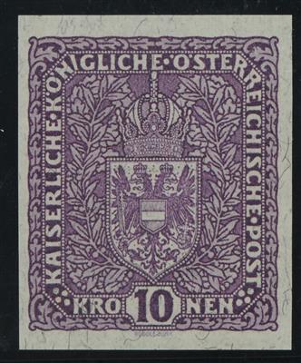 * - Österr. Nr. 211 U (10 Kronen Faserpapier ungezähnt) entfalzt, - Briefmarken