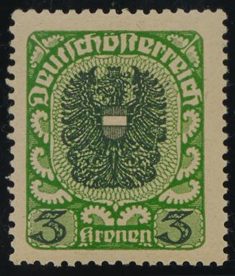 ** - Österr. Nr. 316 yb (3 Kronen dkl. grün/schwarzgrün) postfr. Prachtstück, - Známky