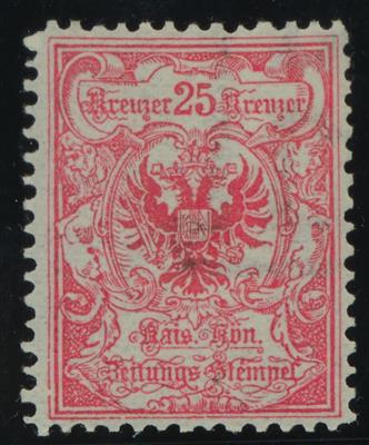 ** - Österr. Zeitungsstempelm. Nr. 9 B (Lz. 12 1/2) mit gr. Wasserzeichen - Teil, - Stamps