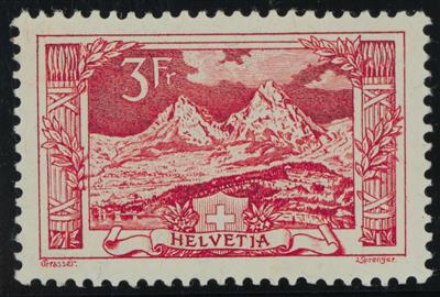 ** - Schweiz   ANK Nr. 153 bzw.   MI Nr. 142 (3 Fr. rot) postfr. Prachtstück, - Stamps