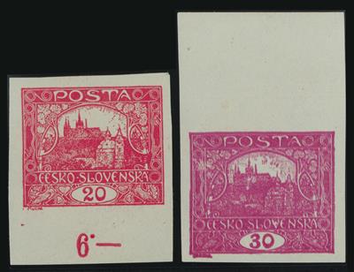 **/* - Tschechoslowakei Nr. 27 U unteres Randstück mit Reihenzähler und 29 U b (dkl. lila) * fast postfr., - Briefmarken