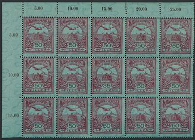 ** - Ungarn Nr. 120 F + 121 zusammenhängend im 15er - Eckrand Block postfr., - Stamps