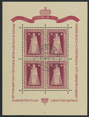 gestempelt - Liechtenstein Nr. 197 (10 Fr. Dux - Madonna) im Kleinbgn. zu 4 Stück, - Stamps