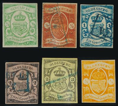 gestempelt/* - Sammlung Oldenburg Ausg. 1852/62 - (Nr. 1/19) versch. Erh. bis Mgl. bzw. rep., - Briefmarken