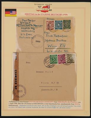 Poststück - 2 attraktive Belege aus der US-Zone Deutschlands vom 1. april 46 = Ersttag nach Österreich, - Stamps