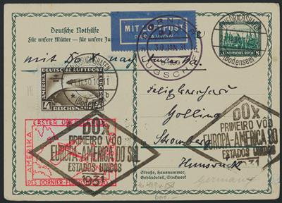 Poststück - D.Reich Zepp. Flug  Nr. 439 (4 RM) Randstück auf 8 Pfg. Ganzsache deutsche Nothilfe, - Stamps