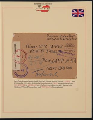 Poststück - Österreicher in britischer Kriegsgefangensch. um 1945, - Známky