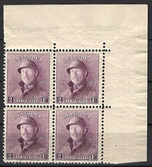 ** - Belgien Nr. 145/58 (König Albert I) in Eckrandviererblöcken, - Stamps