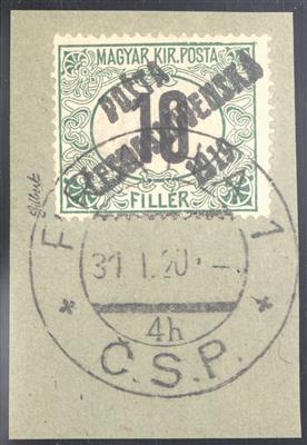 Briefstück - Tschechosl. 1919 - Abart Ungarischer Portomarke 10 Filler schwarzer Wertziffer auf Briefstück, - Francobolli