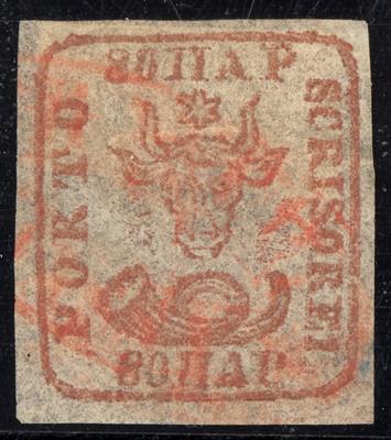 gestempelt - Rumänien Nr. 7 by (80 Parale braunrot) vollrandig mit Rotspl., - Stamps