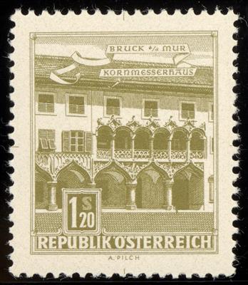 ** - Österr. Nr. 1098PI (1,20S Bauten als Probedruck in HELLBRÄUNLICHOLIV), - Briefmarken
