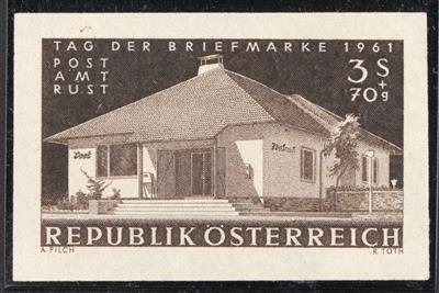 ** - Österr. Nr. 1142PU (Tag der Briefmarke 1961 als ungezähnter Probedruck in DUNKELBRAUN), - Známky